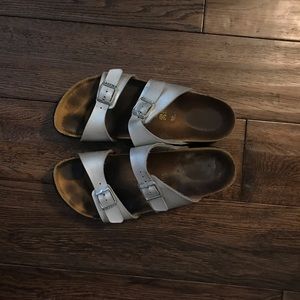 silver birkenstocks
